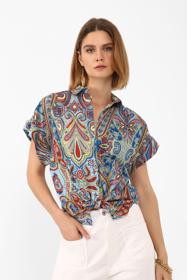 Chemise pur coton à motif cachemire multicolore